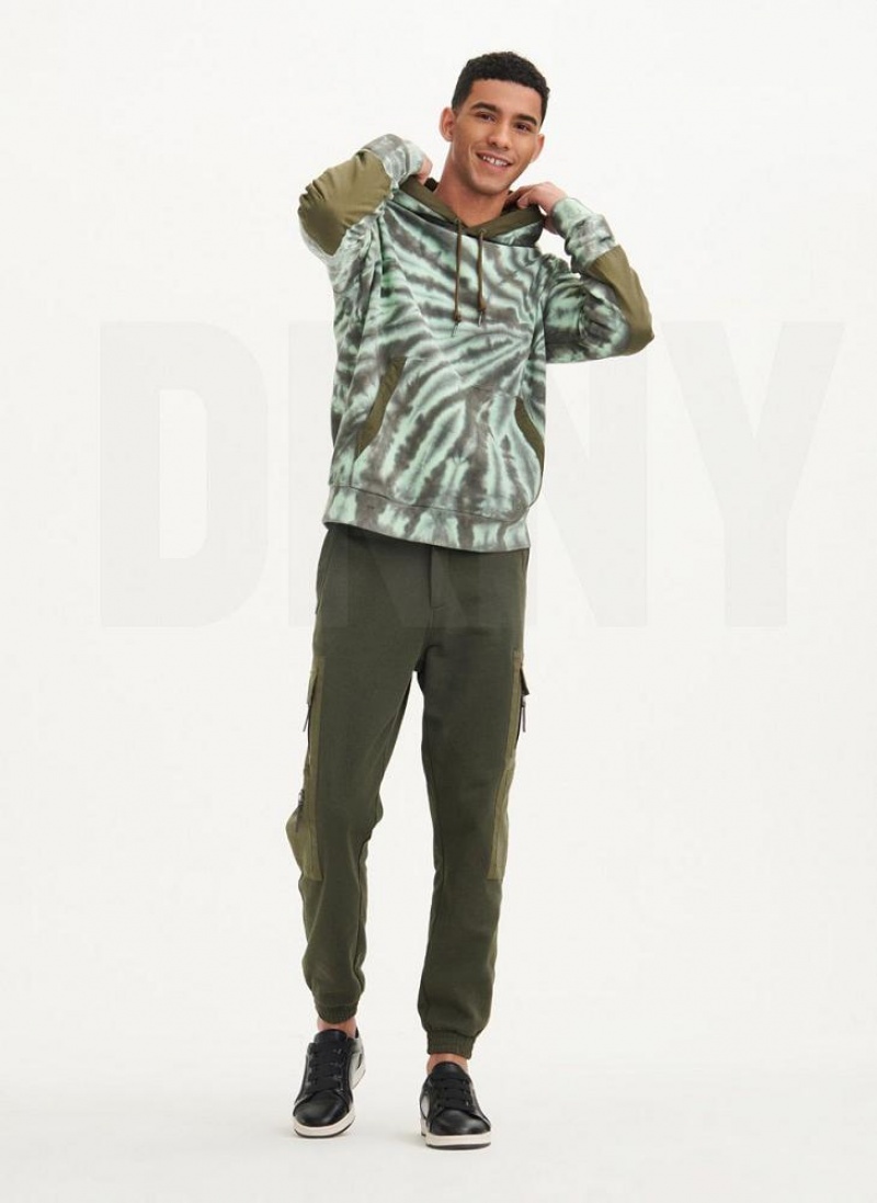 Olive Men's DKNY Tie Dye Mixed Media Hoodies | Australia-D1582