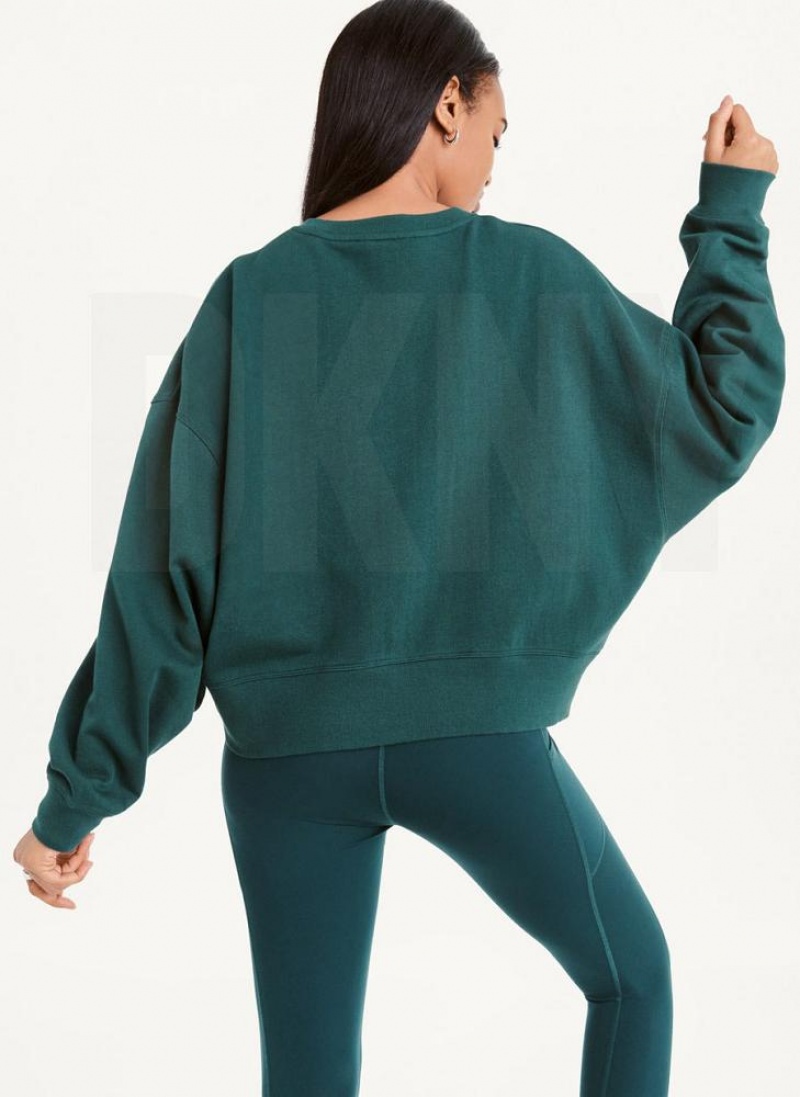 Olive Women's DKNY Balance Oversized Crewneck Pullover Sweatshirts | Australia-D0424