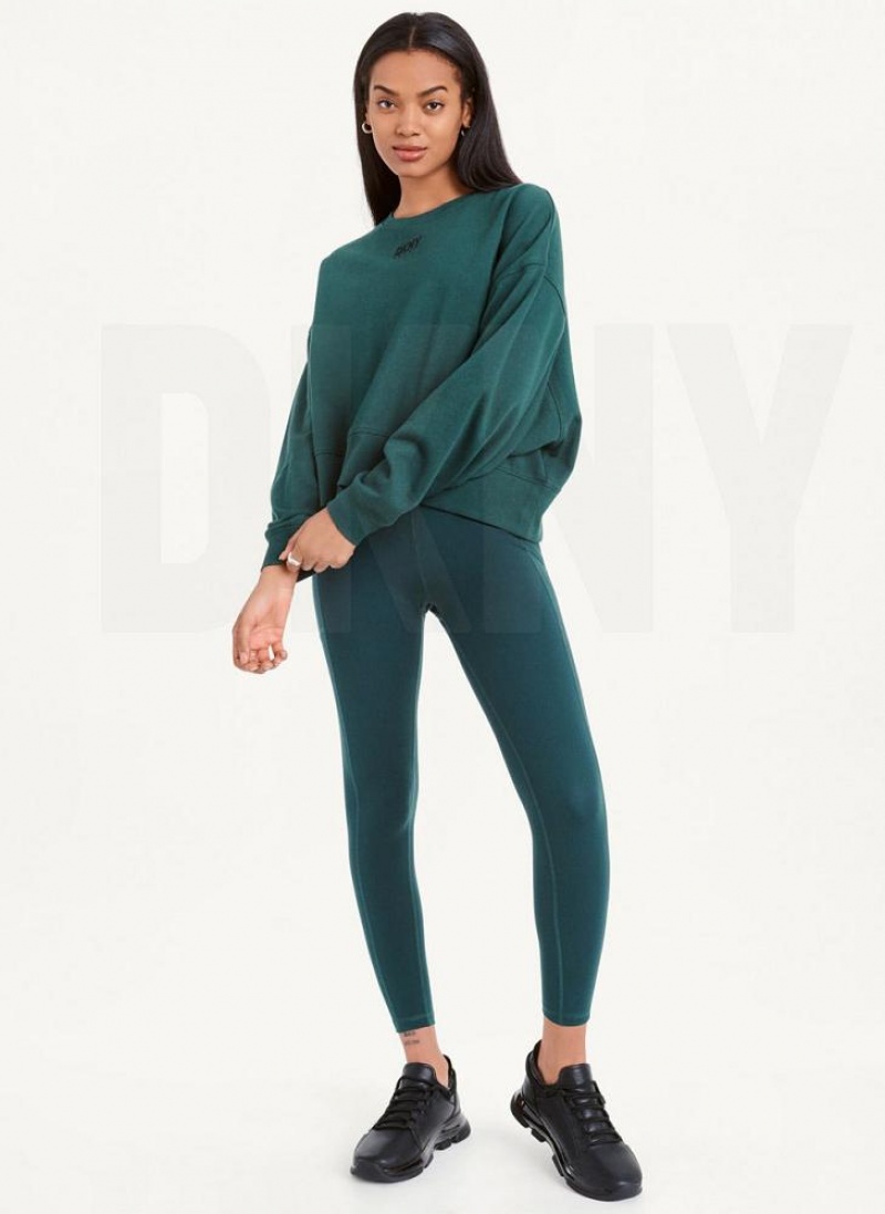 Olive Women's DKNY Balance Oversized Crewneck Pullover Sweatshirts | Australia-D0424