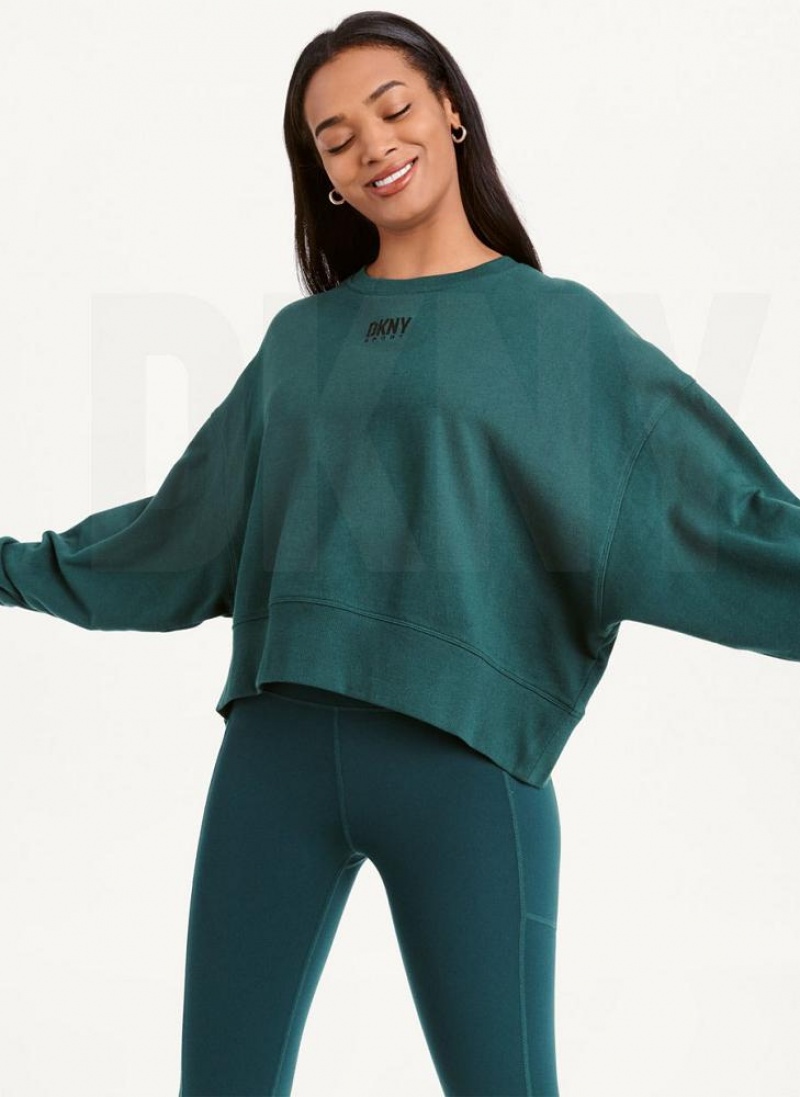 Olive Women's DKNY Balance Oversized Crewneck Pullover Sweatshirts | Australia-D0424