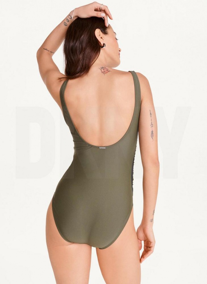 Olive Women's DKNY Scoop Neck One-Piece Swimsuits | Australia-D0532