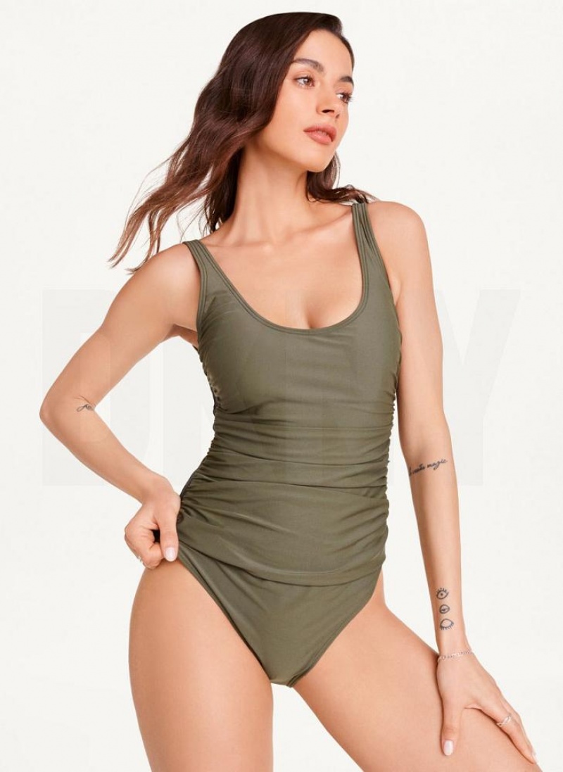 Olive Women's DKNY Scoop Neck One-Piece Swimsuits | Australia-D0532