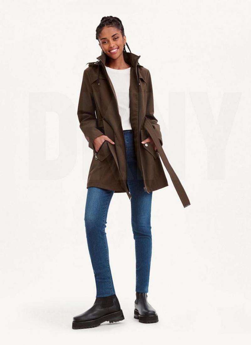 Olive Women's DKNY Softshell Meshback With Belt Jackets | Australia-D0140