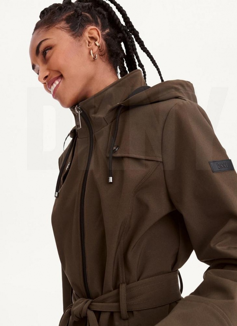 Olive Women's DKNY Softshell Meshback With Belt Jackets | Australia-D0140