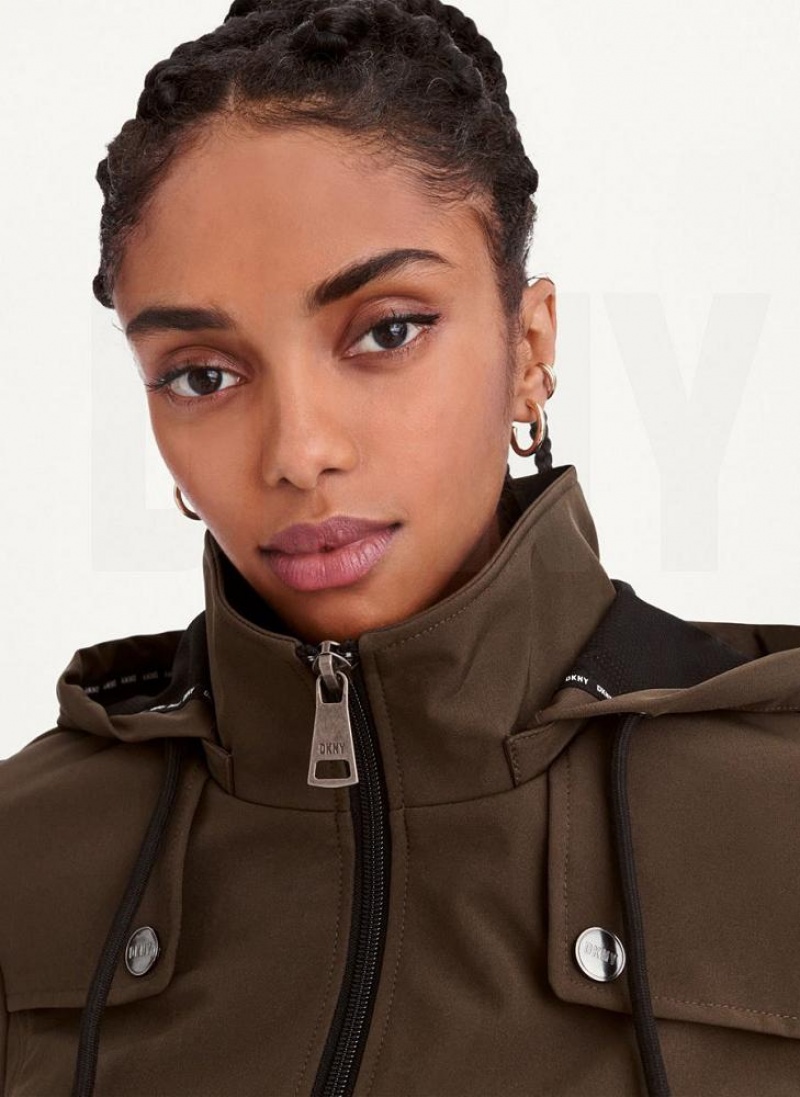 Olive Women's DKNY Softshell Meshback With Belt Jackets | Australia-D0140