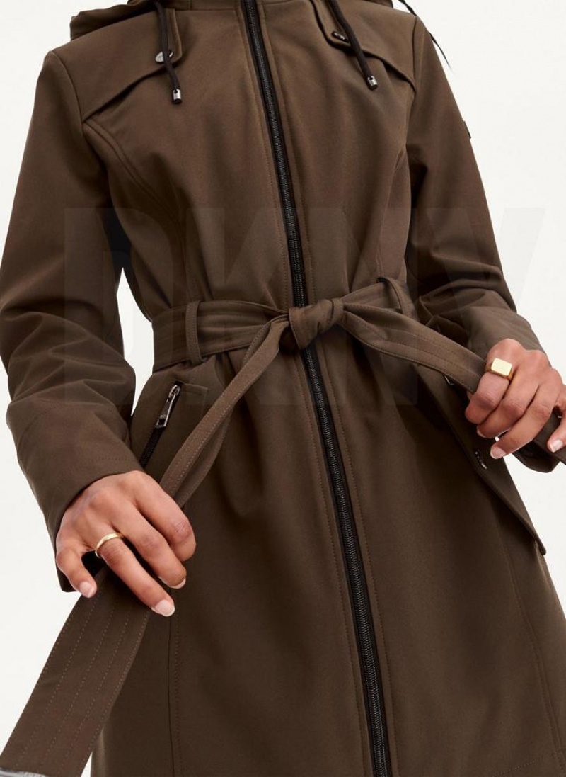 Olive Women's DKNY Softshell Meshback With Belt Jackets | Australia-D0140