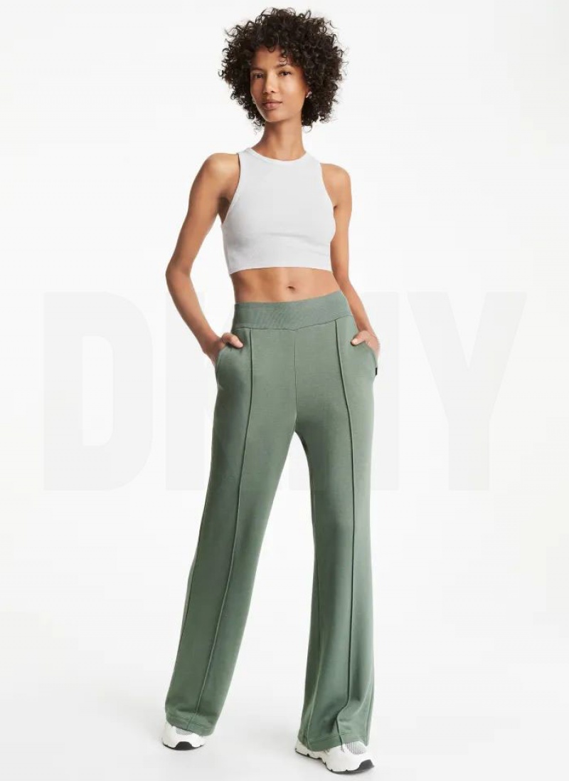 Olive Women's DKNY Wide Leg Greenwich Pintuck Pants | Australia-D0972