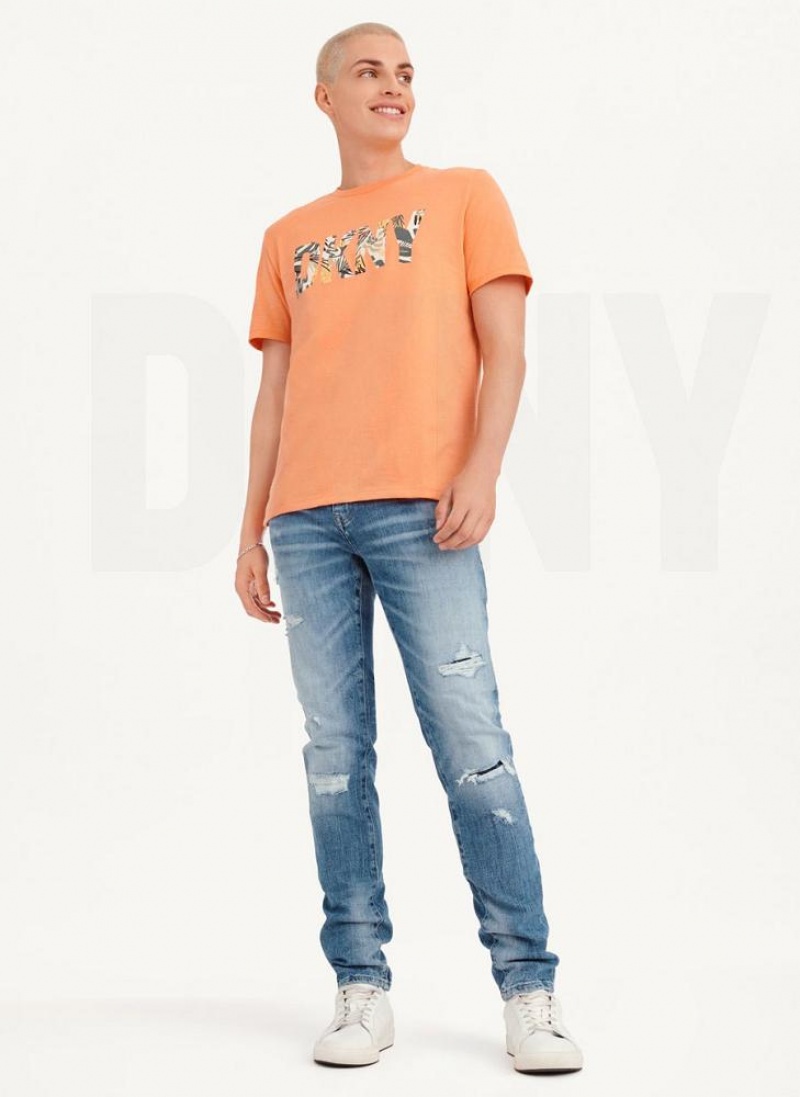 Orange Men's DKNY Exploded Palms Print Ss Knit T Shirts | Australia-D0484