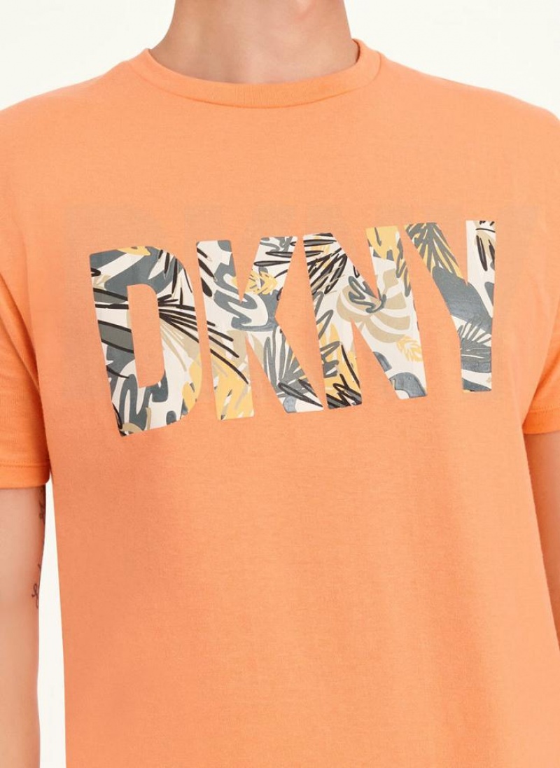 Orange Men's DKNY Exploded Palms Print Ss Knit T Shirts | Australia-D0484