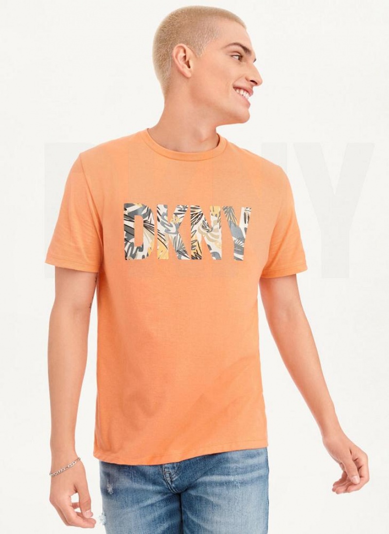 Orange Men\'s DKNY Exploded Palms Print Ss Knit T Shirts | Australia-D0484
