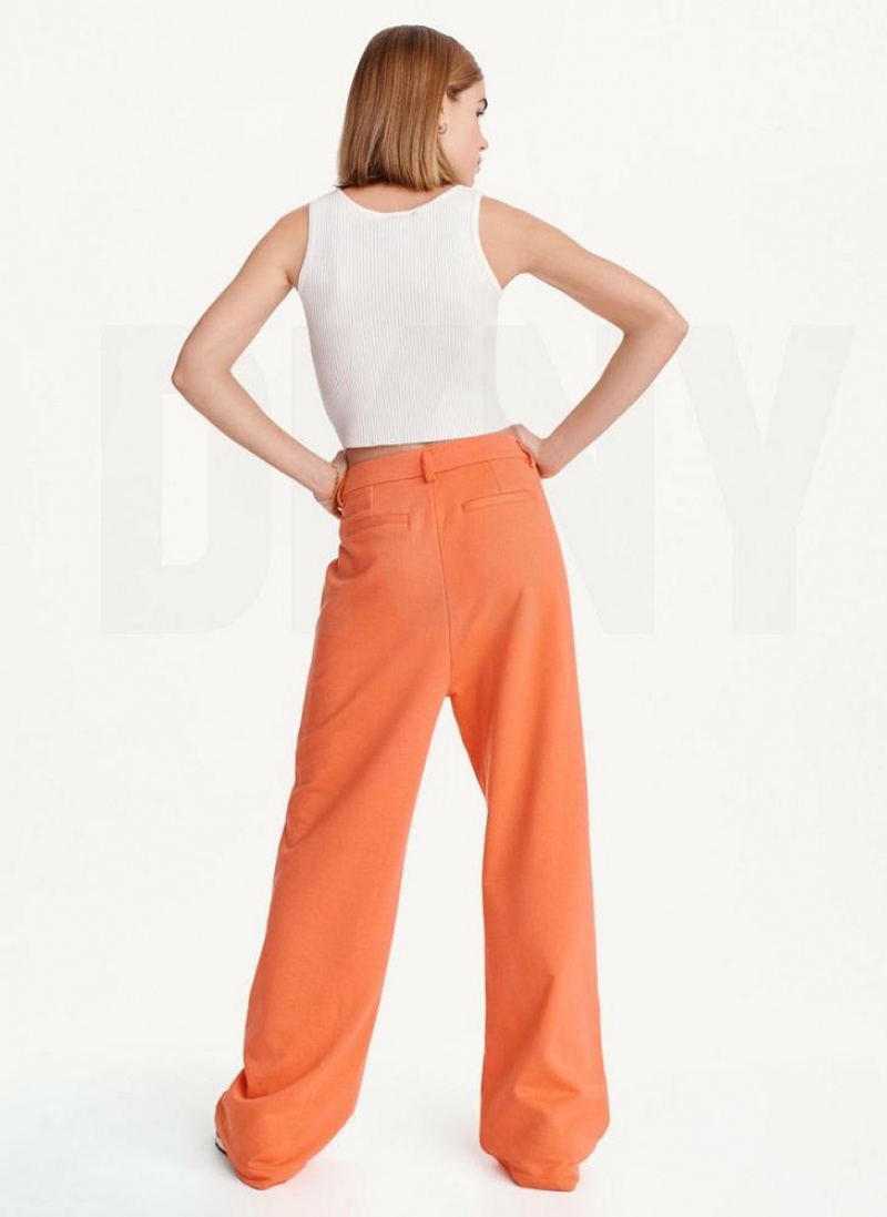 Orange Women's DKNY French Terry Wide Leg Pants | Australia-D0539
