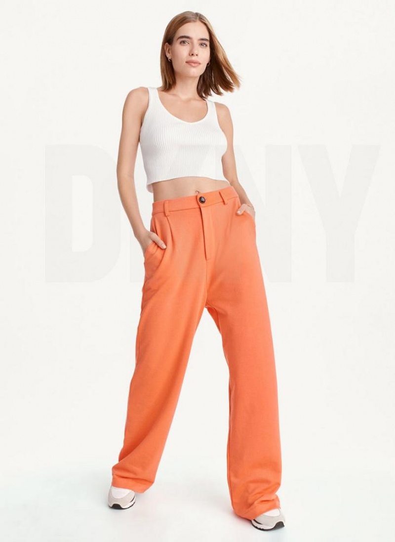 Orange Women's DKNY French Terry Wide Leg Pants | Australia-D0539