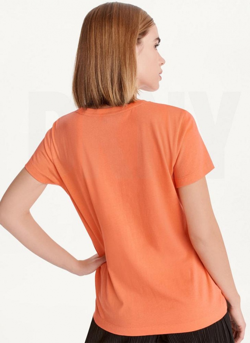 Orange Women's DKNY Short Sleeve Embossed Logo T Shirts | Australia-D1373