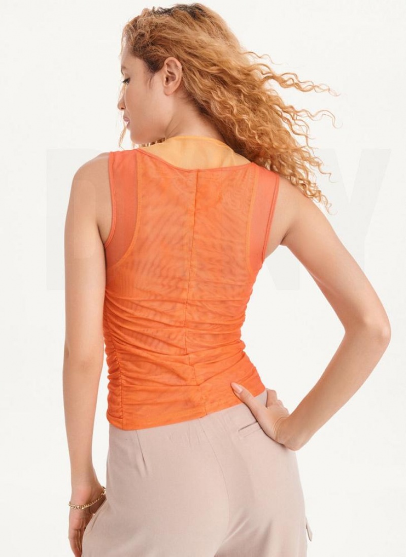 Orange Women's DKNY Sleeveless Double Mesh Layer Tank Tops | Australia-D0745