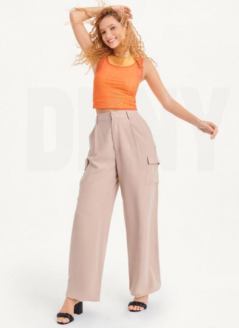 Orange Women's DKNY Sleeveless Double Mesh Layer Tank Tops | Australia-D0745