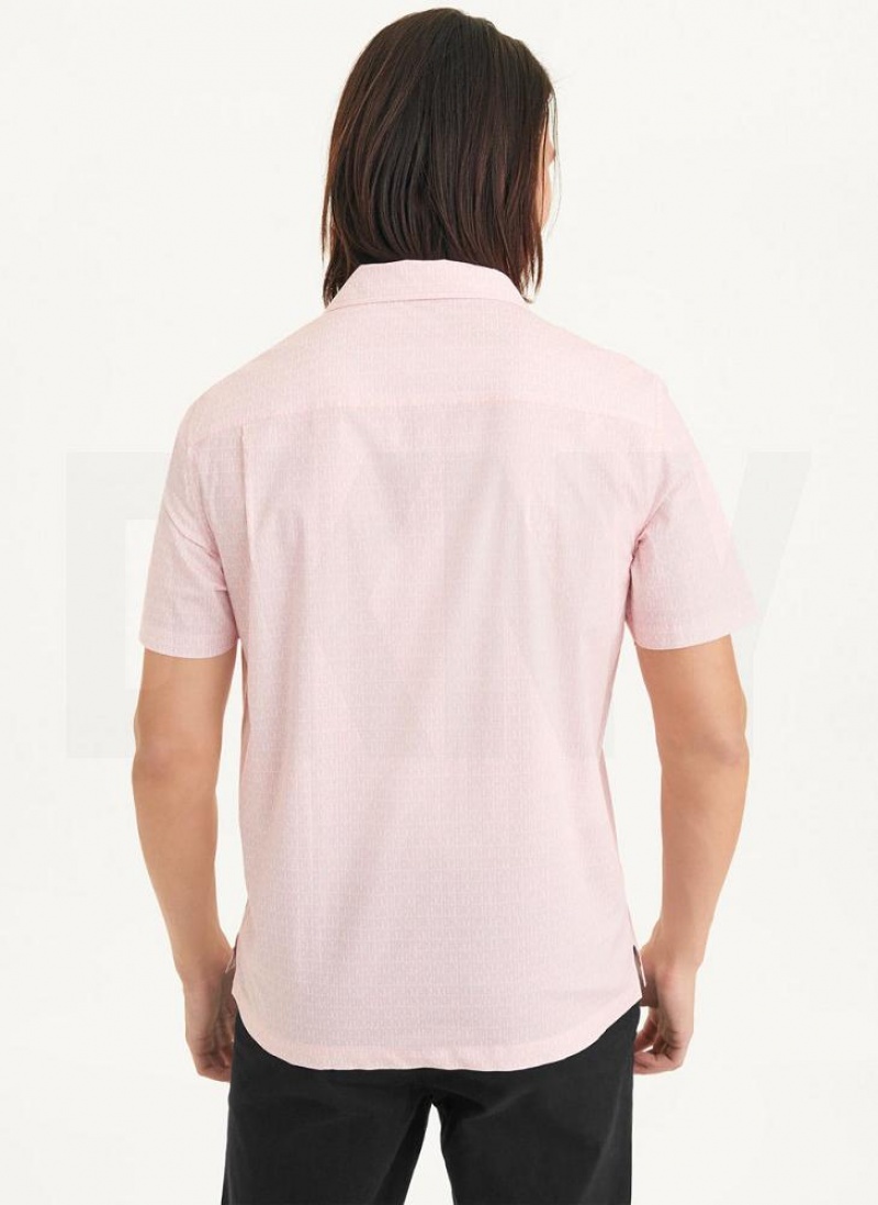 Pink Men's DKNY Interlocking Allover Logo Shirts | Australia-D1964