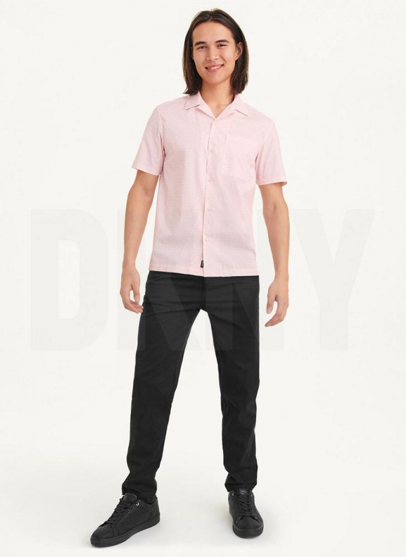 Pink Men's DKNY Interlocking Allover Logo Shirts | Australia-D1964