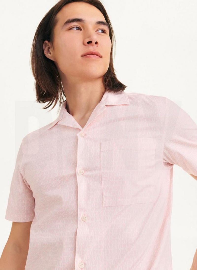 Pink Men's DKNY Interlocking Allover Logo Shirts | Australia-D1964
