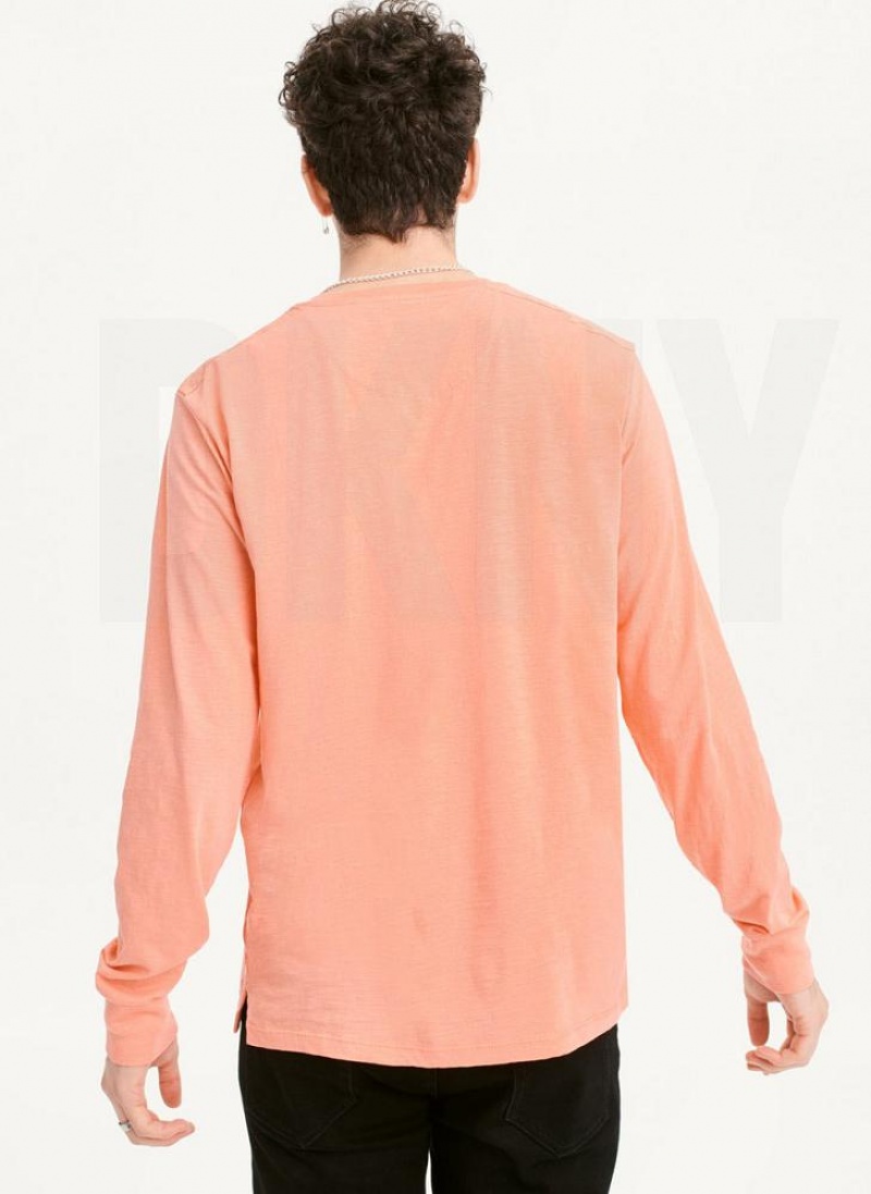 Pink Men's DKNY Long Sleeve Crew Pocket Slub Jersey T Shirts | Australia-D0225