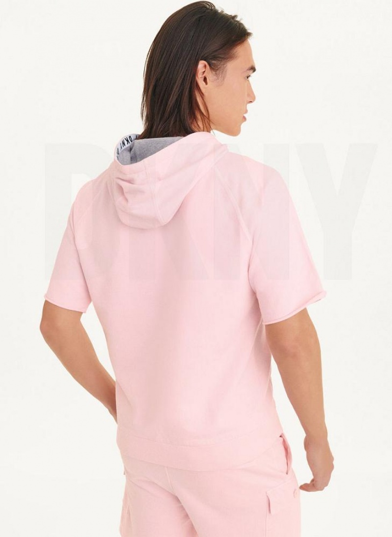 Pink Men's DKNY Short Sleeve Pigment Dye Hoodies | Australia-D1662