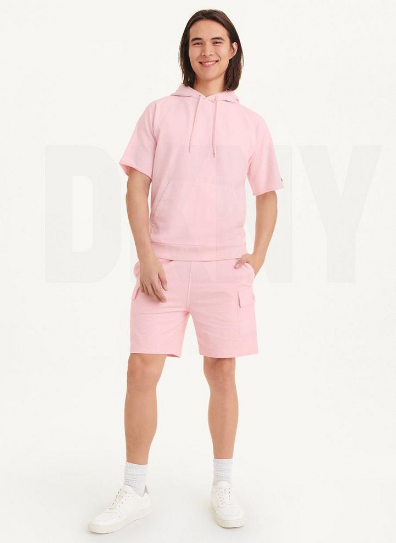 Pink Men's DKNY Short Sleeve Pigment Dye Hoodies | Australia-D1662
