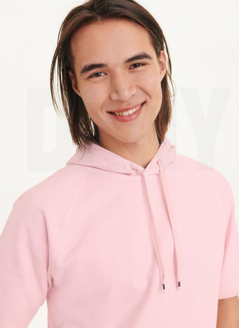 Pink Men's DKNY Short Sleeve Pigment Dye Hoodies | Australia-D1662