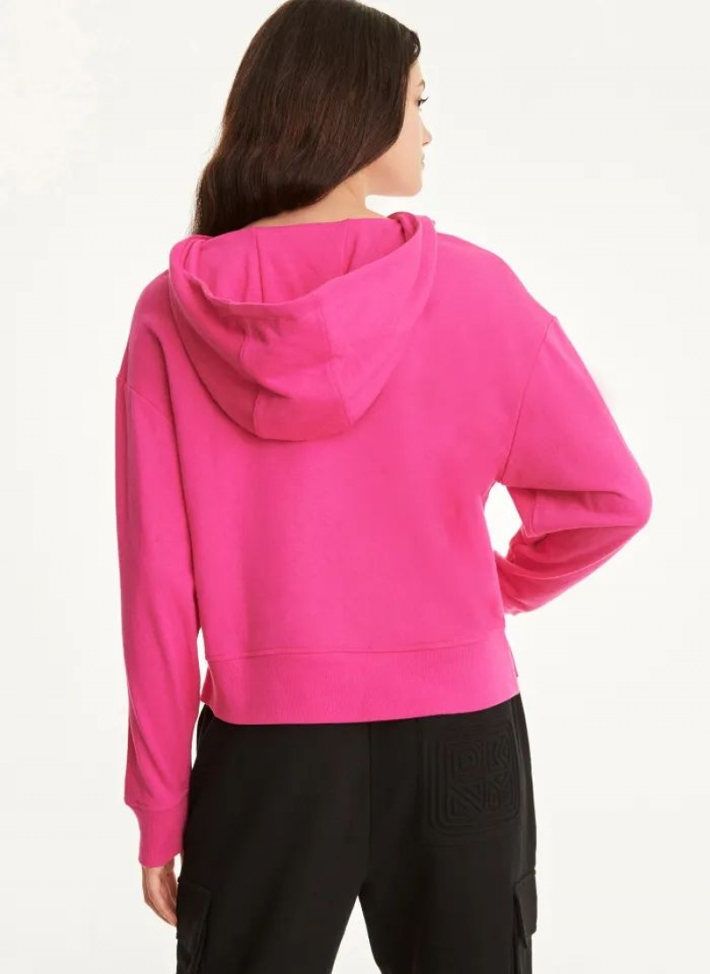 Pink Women's DKNY Cotton French Terrywith Bag Kangaroo Pocket Hoodies | Australia-D1900