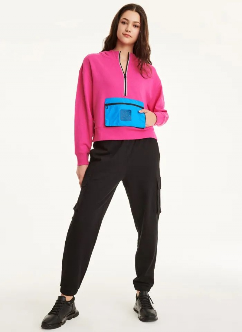 Pink Women's DKNY Cotton French Terrywith Bag Kangaroo Pocket Hoodies | Australia-D1900