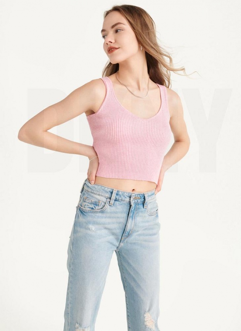 Pink Women's DKNY Cropped Tank Tops | Australia-D0948