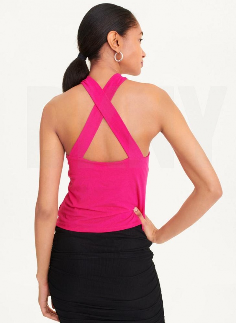 Pink Women's DKNY Crossover Tank Tops | Australia-D1547