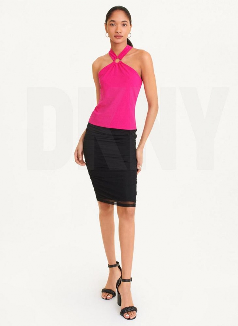Pink Women's DKNY Crossover Tank Tops | Australia-D1547