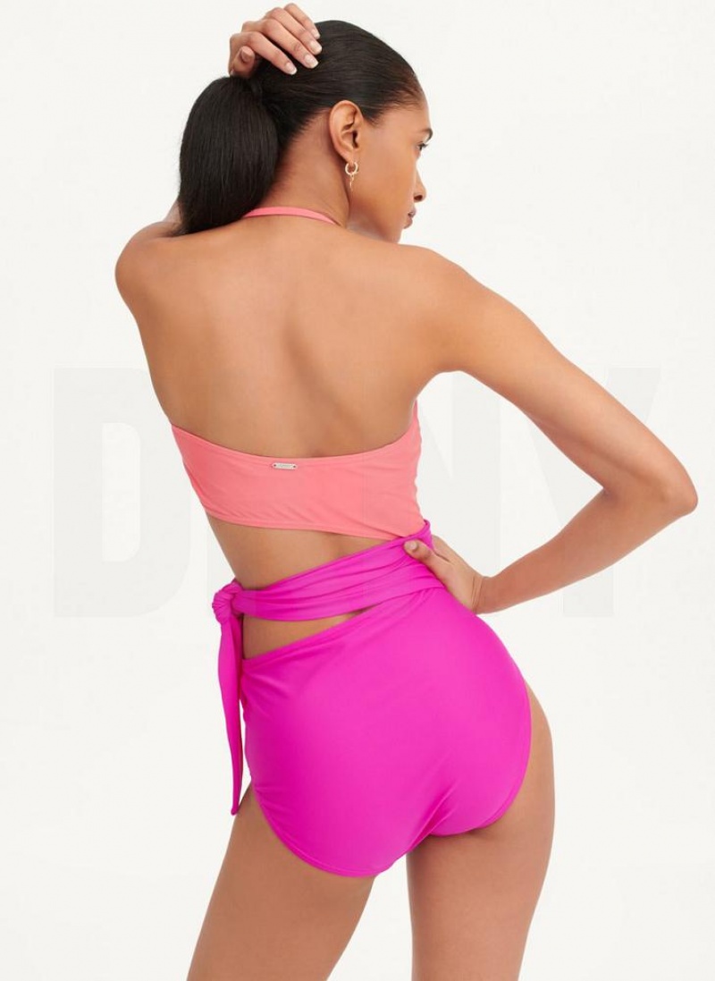 Pink Women's DKNY Cut-Out Bandeau Swimsuits | Australia-D1840