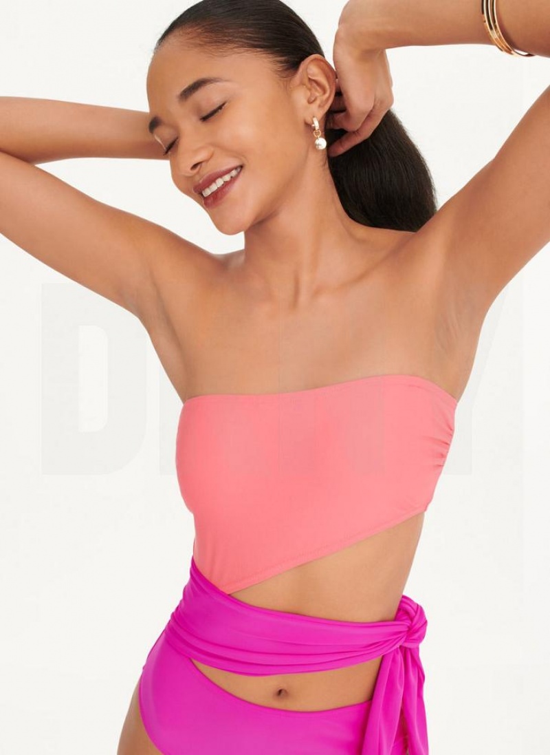Pink Women's DKNY Cut-Out Bandeau Swimsuits | Australia-D1840
