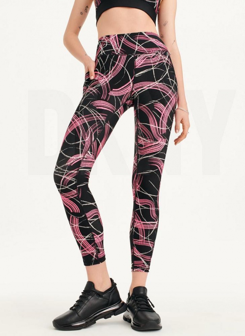 Pink Women\'s DKNY Electric Shock Print High Waist Leggings | Australia-D0442