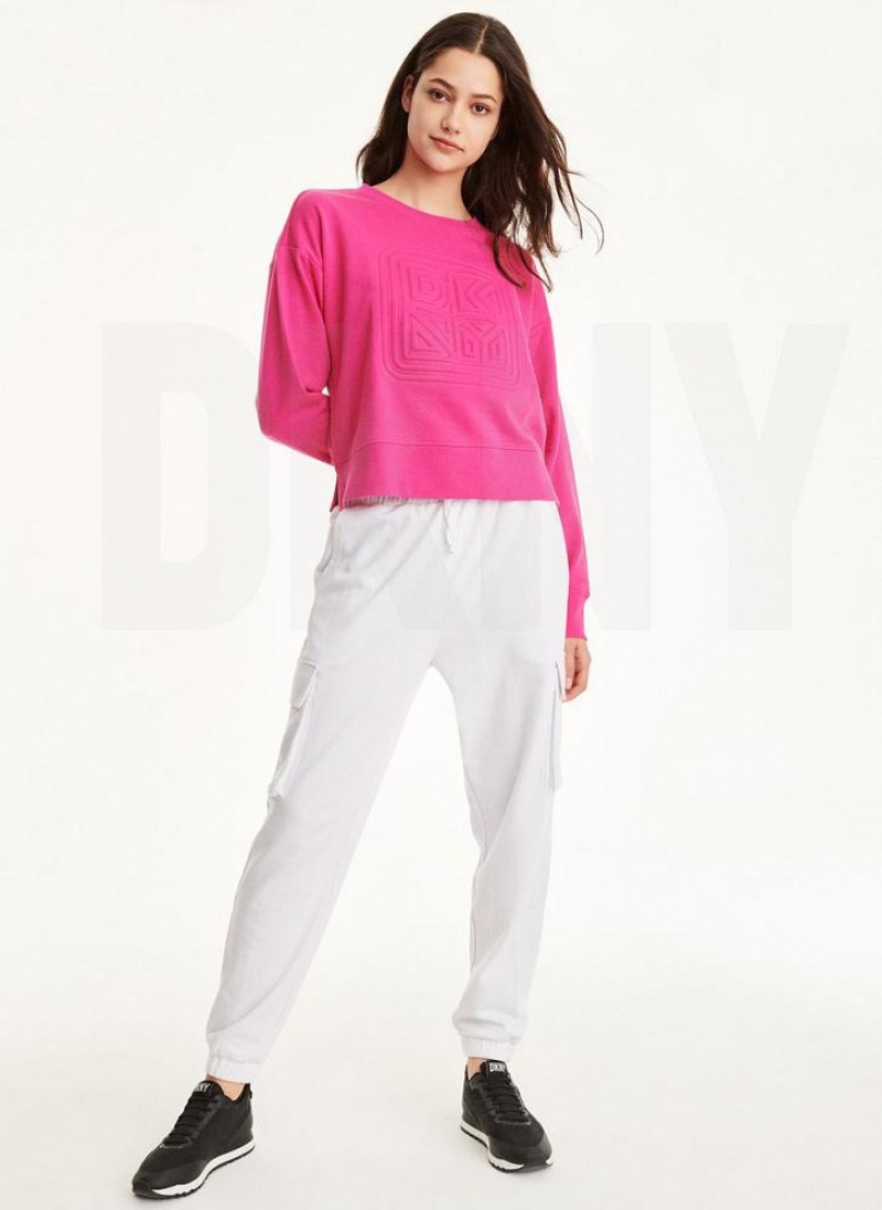 Pink Women's DKNY Embossed Logo Crewneck Sweatshirts | Australia-D1340