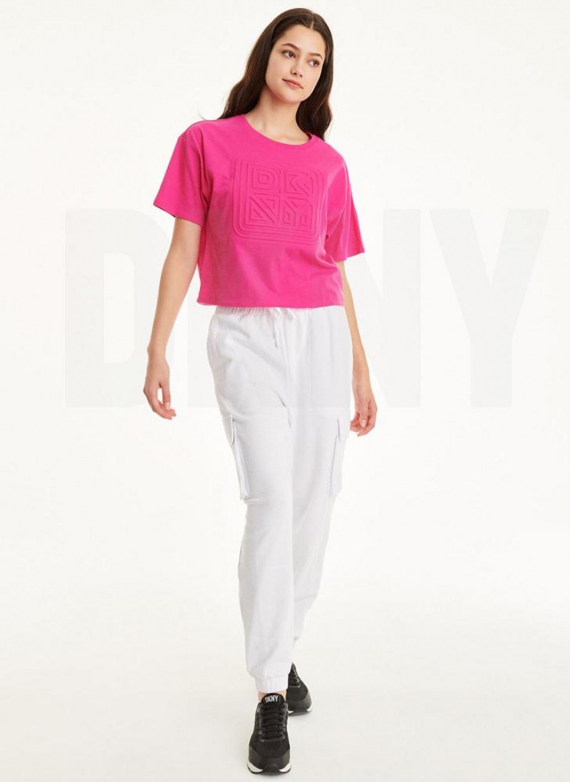 Pink Women's DKNY Embossed Logo Jersey T Shirts | Australia-D0822