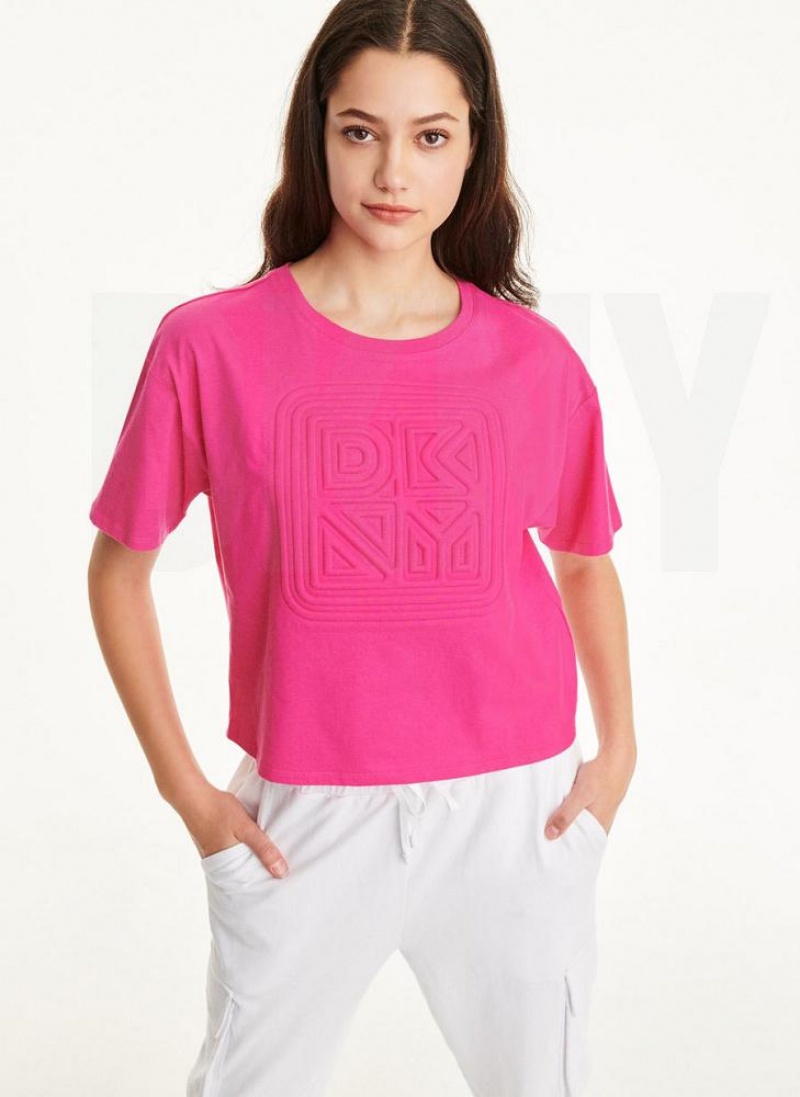 Pink Women\'s DKNY Embossed Logo Jersey T Shirts | Australia-D0822