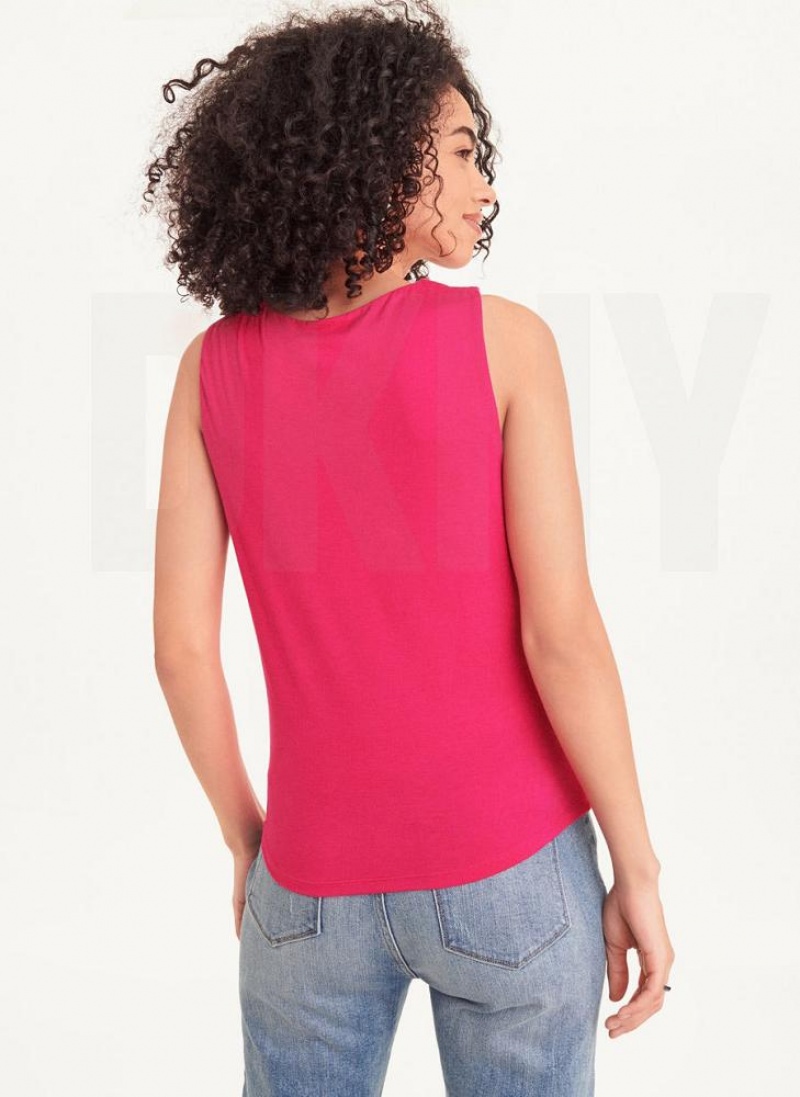 Pink Women's DKNY Gathered Knit Tank Tops | Australia-D0792