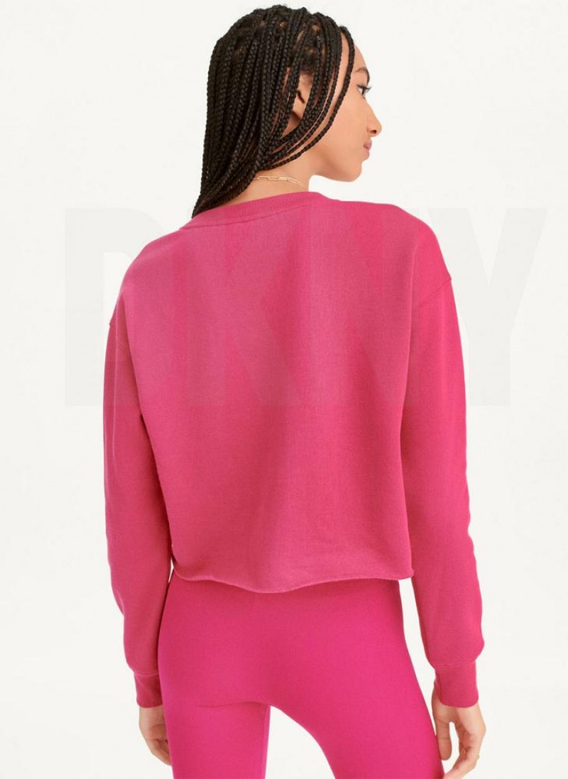 Pink Women's DKNY Metallic Logo Cropped Pullover Sweatshirts | Australia-D1146