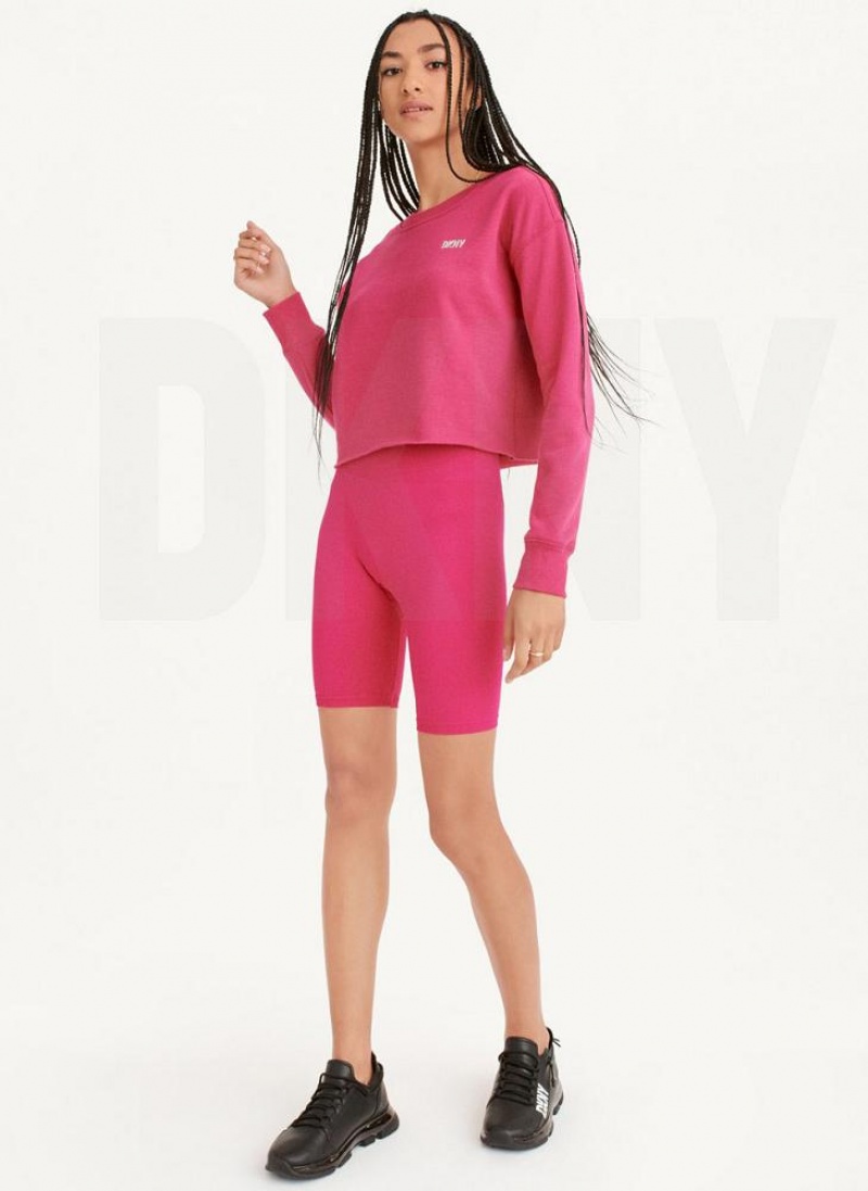 Pink Women's DKNY Metallic Logo Cropped Pullover Sweatshirts | Australia-D1146