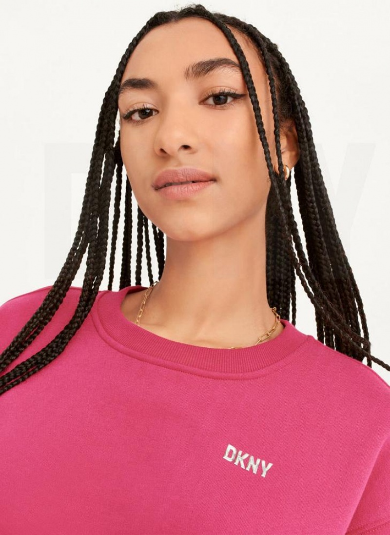 Pink Women's DKNY Metallic Logo Cropped Pullover Sweatshirts | Australia-D1146