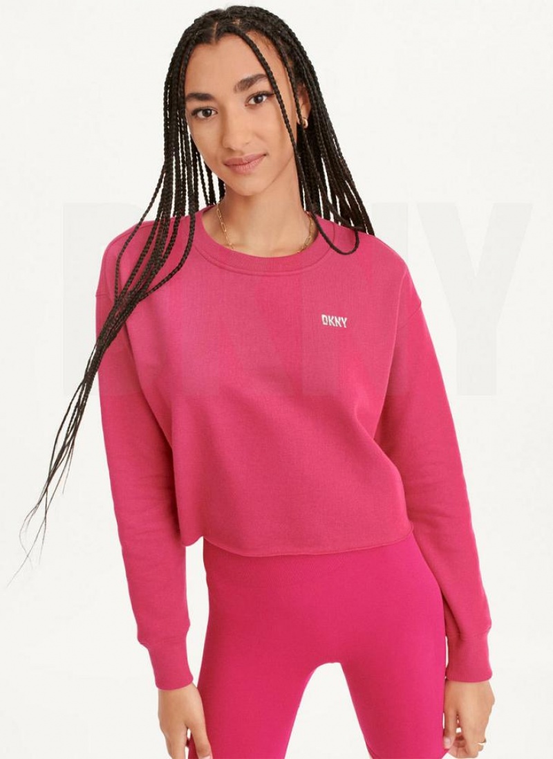 Pink Women\'s DKNY Metallic Logo Cropped Pullover Sweatshirts | Australia-D1146