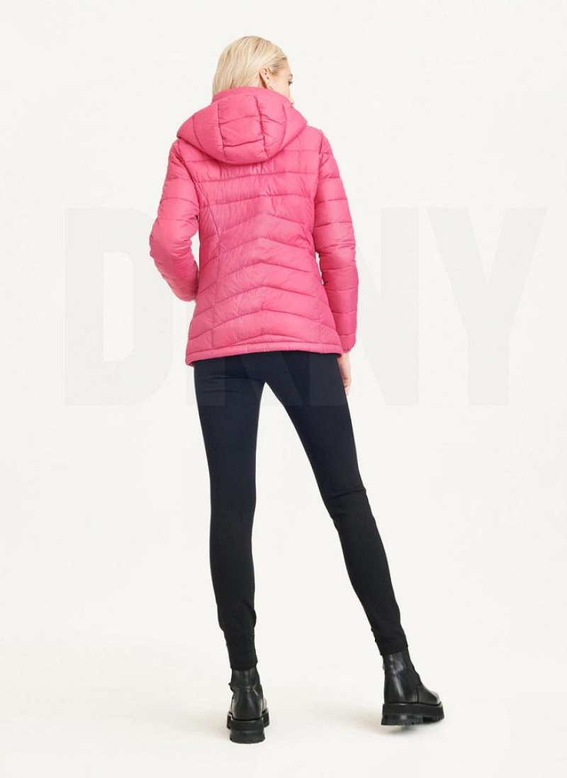 Pink Women's DKNY Packable Puffer Jacket | Australia-D0850