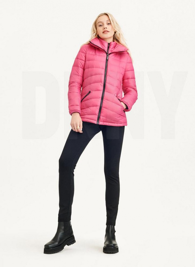 Pink Women's DKNY Packable Puffer Jacket | Australia-D0850