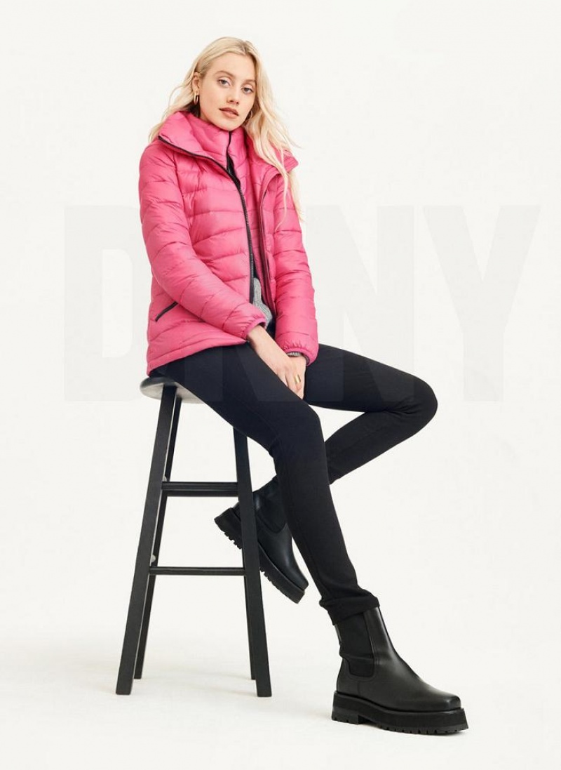 Pink Women's DKNY Packable Puffer Jacket | Australia-D0850