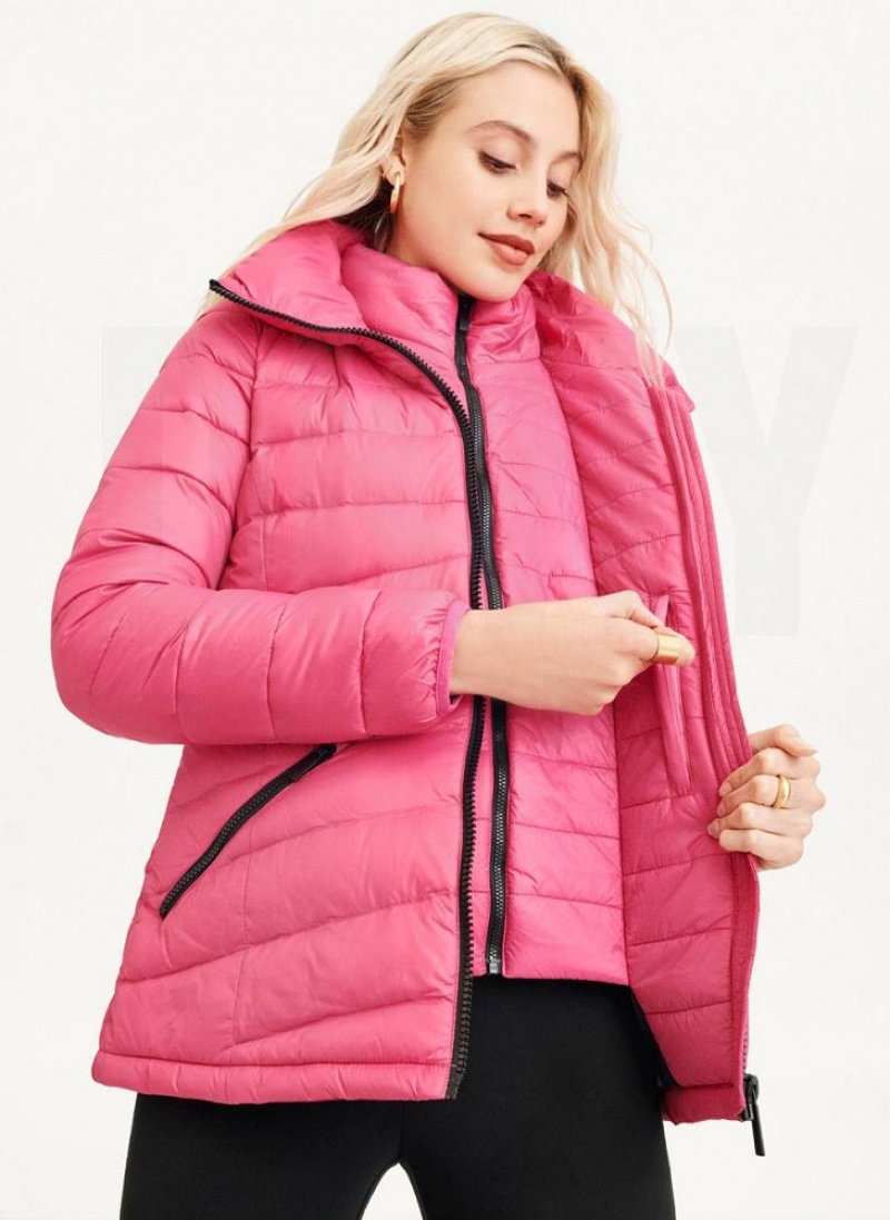 Pink Women's DKNY Packable Puffer Jacket | Australia-D0850