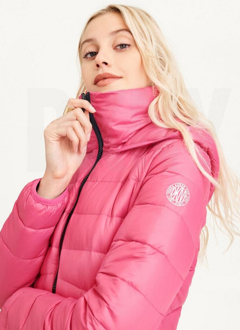 Pink Women's DKNY Packable Puffer Jacket | Australia-D0850