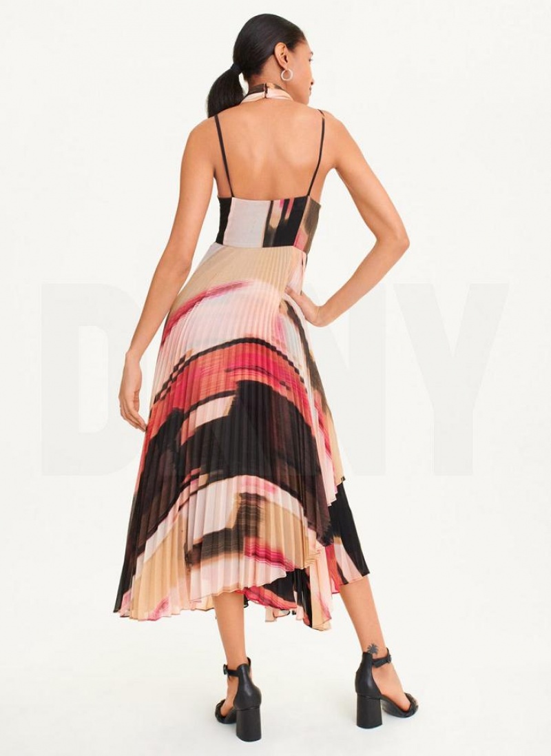 Pink Women's DKNY Pleated Halter Dresses | Australia-D1603