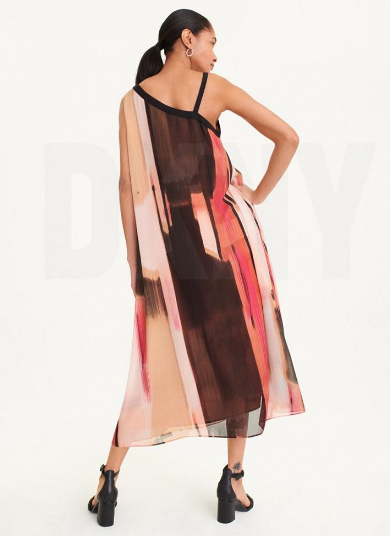 Pink Women's DKNY Printed Chiffon Dresses | Australia-D0192
