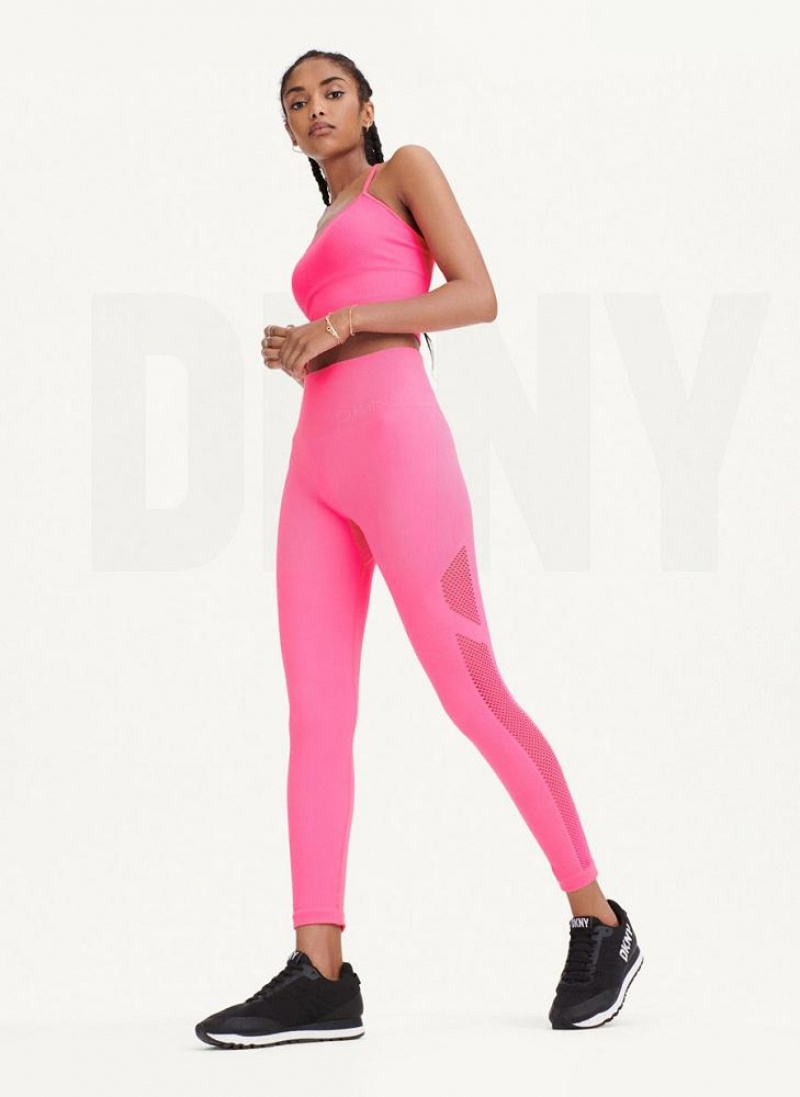 Pink Women's DKNY Rib Knit High Waisted Seamless Leggings | Australia-D0423
